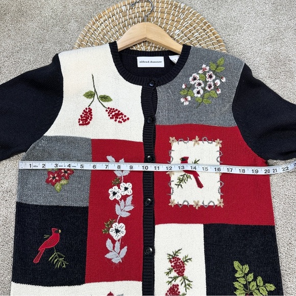 Alfred Dunner Vintage Cardigan Sweater Embroidered Birds Cardinal Grandmacore S - Picture 8 of 10